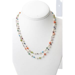 Designer Womens 800 Silver Multigemstone Two Strand Necklace 18"